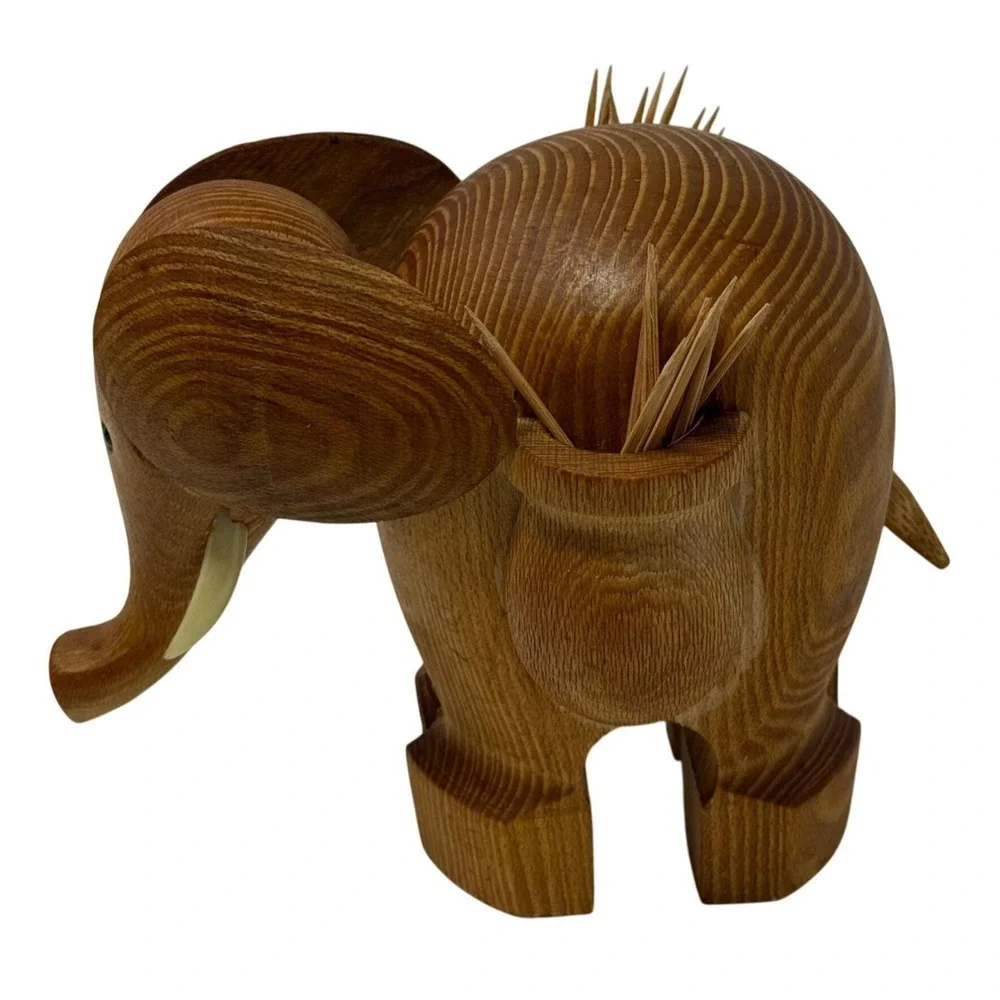 MCM Elephant Toothpick Holder‎ Wood Bar Cart Pick Holder Appetizers Cocktails C